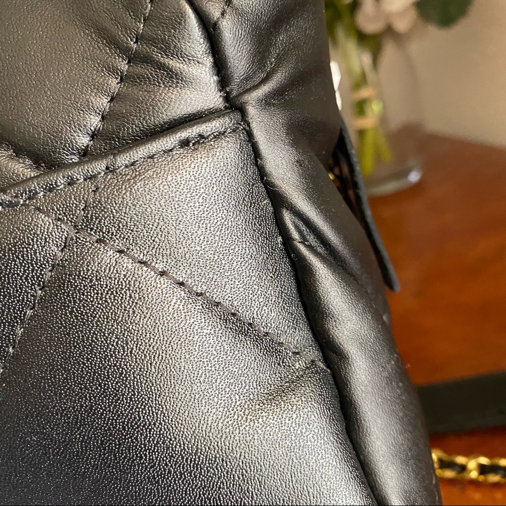 *READ Black Leather Flap Ombre Quilted Chain Crossbody Top Handle Purse Bag S4 - Picture 5 of 10